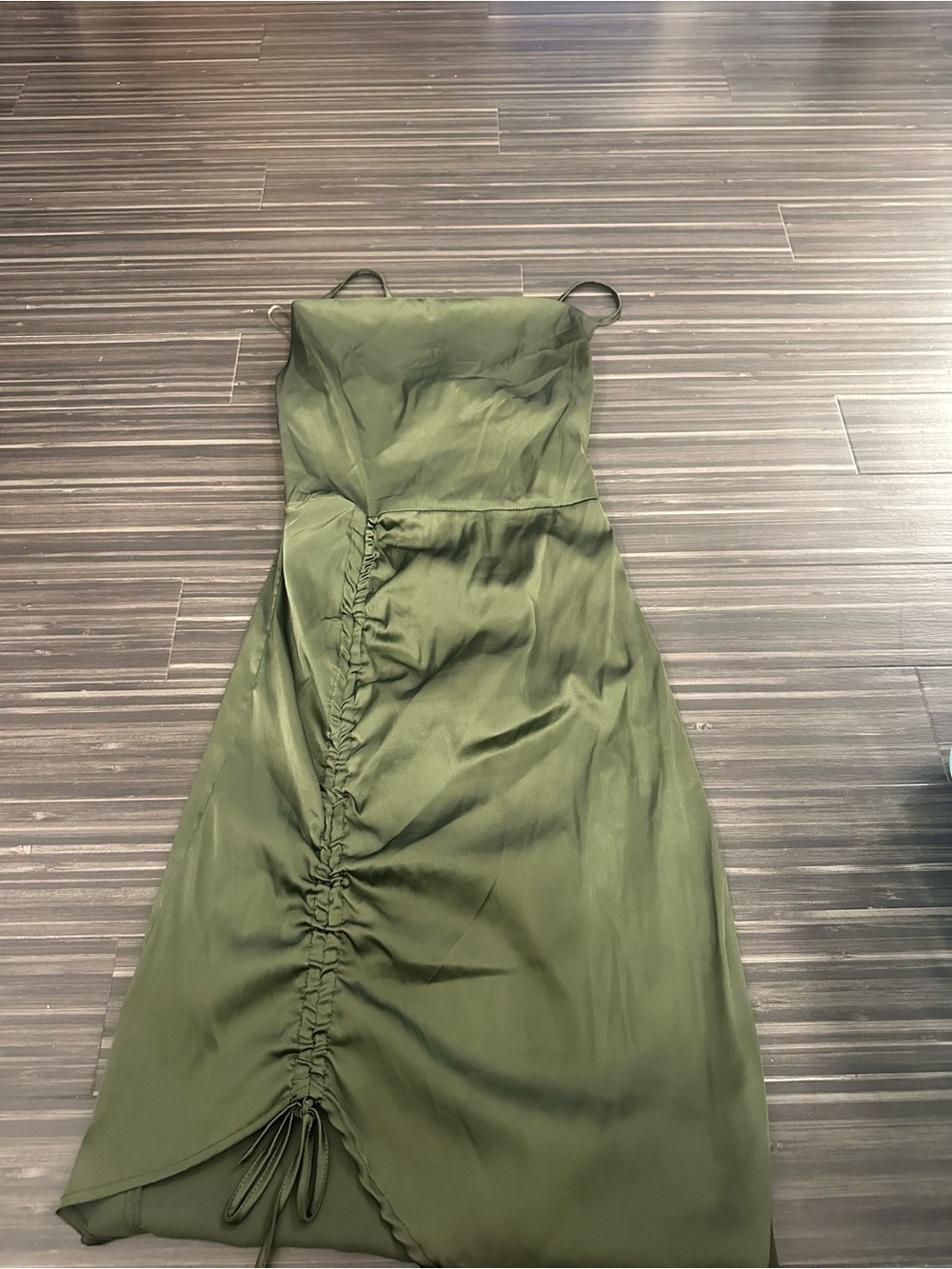 Olive Green Ruched Slip Dress - Women's
